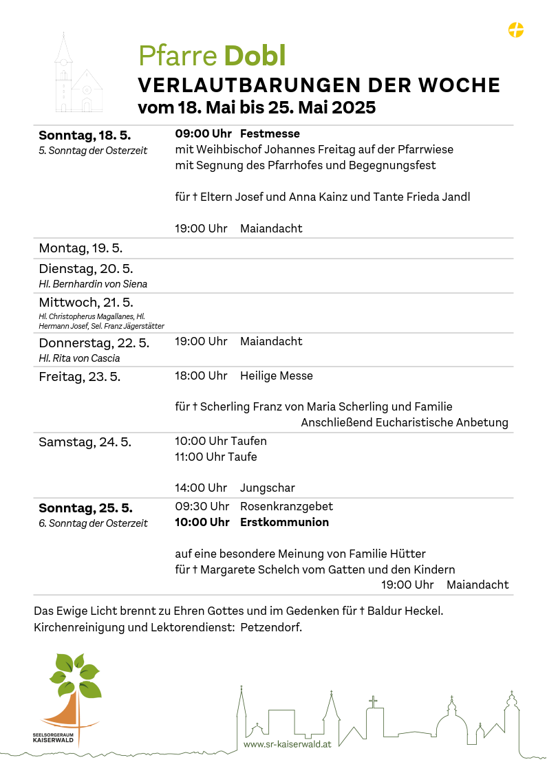 Verlautbarungen der Woche So, 18. 5.–So, 25. 5. 2025