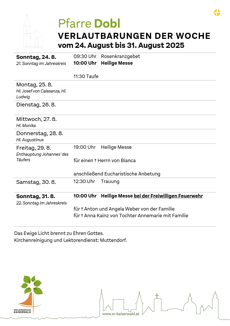 Verlautbarungen der Woche So, 24. 8.–So, 31. 8. 2025