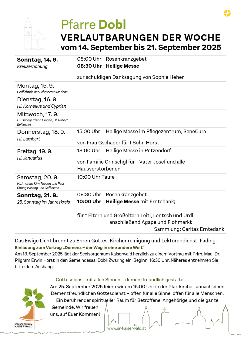 Verlautbarungen der Woche So, 14. 9.–So, 21. 9. 2025