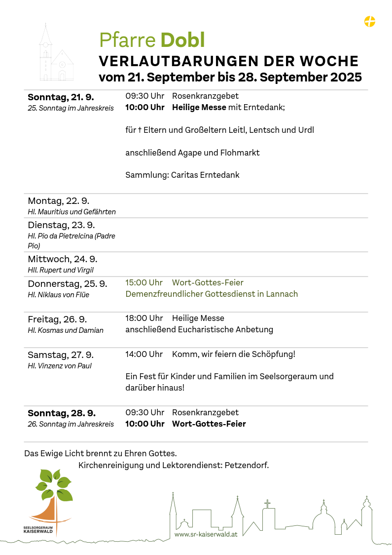 Verlautbarungen der Woche So, 21. 9.–So, 28. 9. 2025