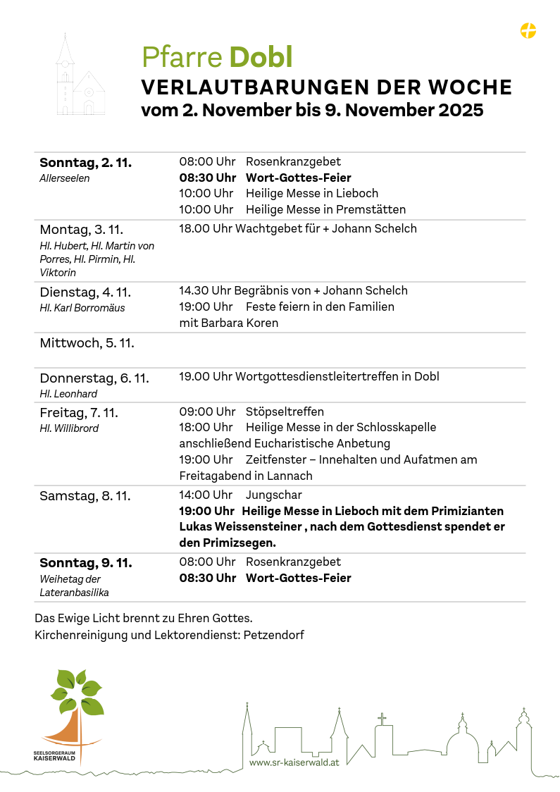 Verlautbarungen der Woche So, 2. 11.–So, 9. 11. 2025