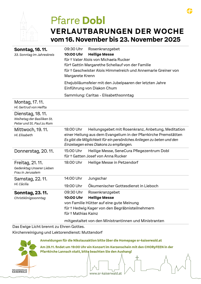 Verlautbarungen der Woche So, 16. 11.–So, 23. 11. 2025