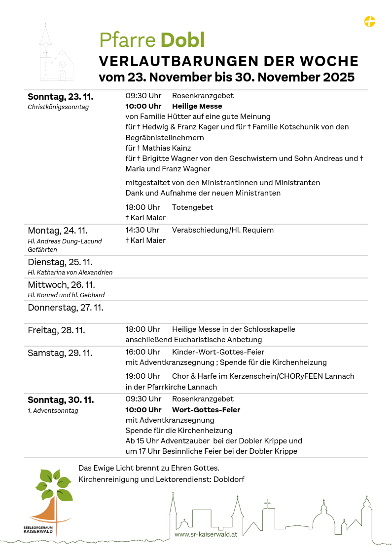 Verlautbarungen der Woche So, 23. 11.–So, 30. 11. 2025