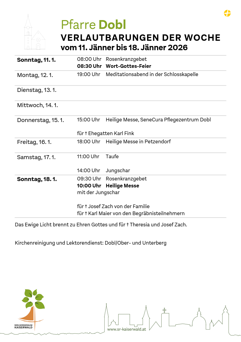 Verlautbarungen der Woche So, 11. 1.–So, 18. 1. 2026