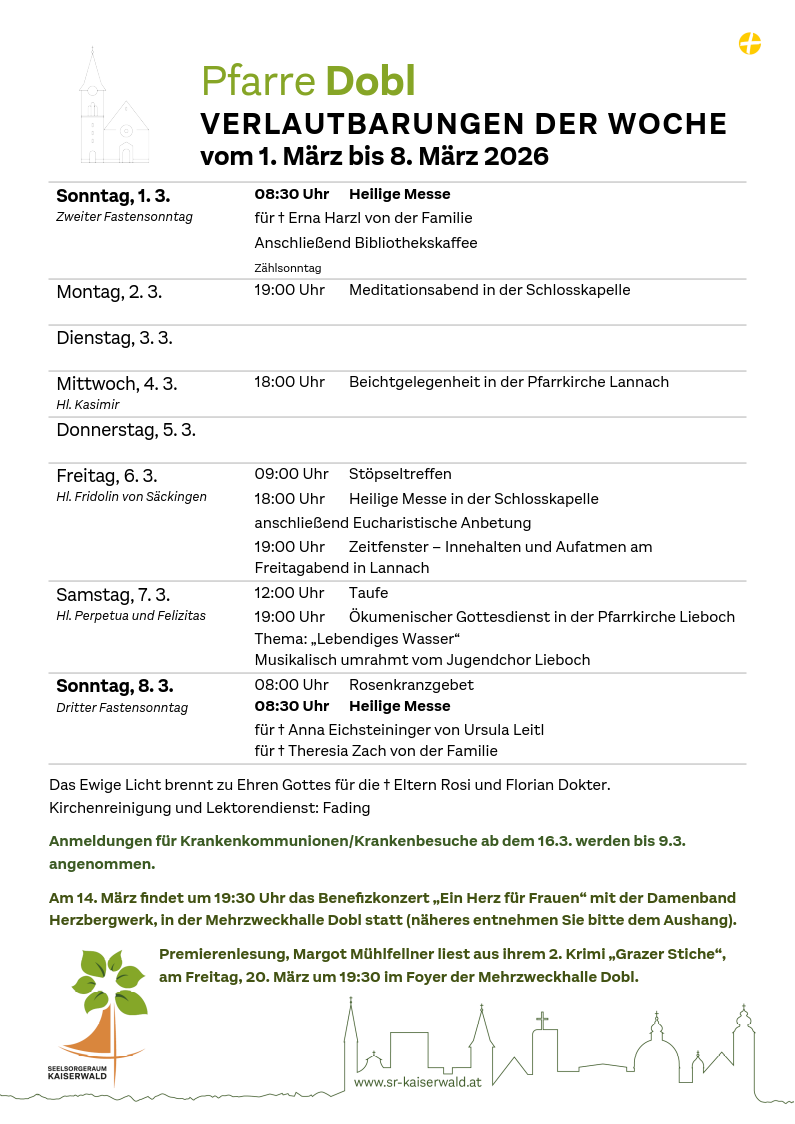 Verlautbarungen der Woche So, 1. 3.–So, 8. 3. 2026