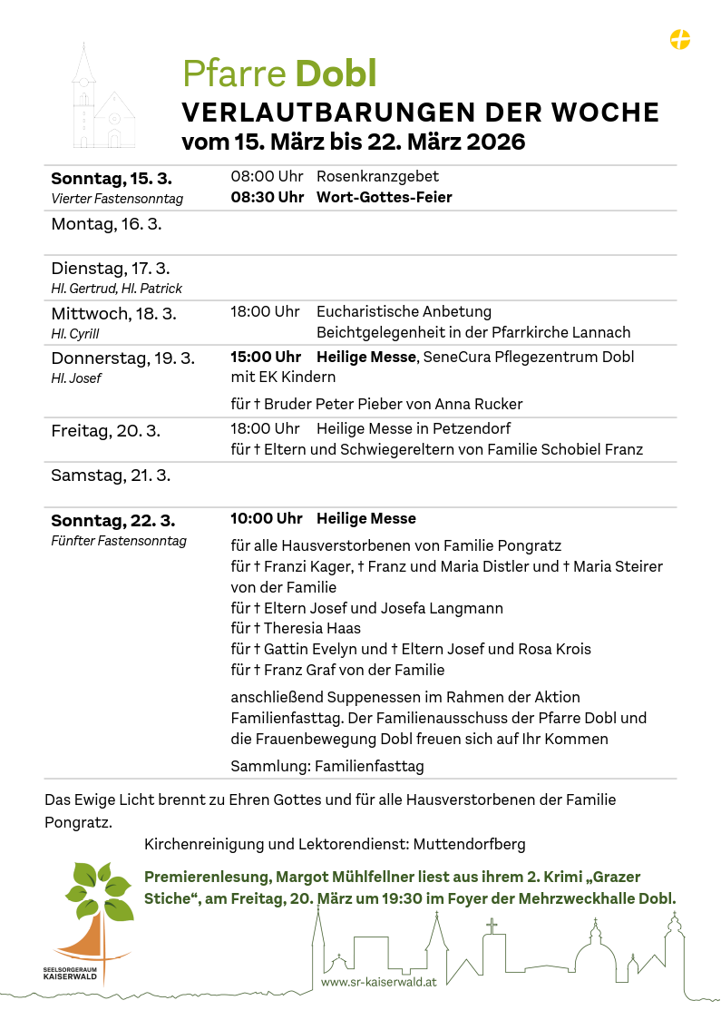 Verlautbarungen der Woche So, 15. 3.–So, 22. 3. 2026