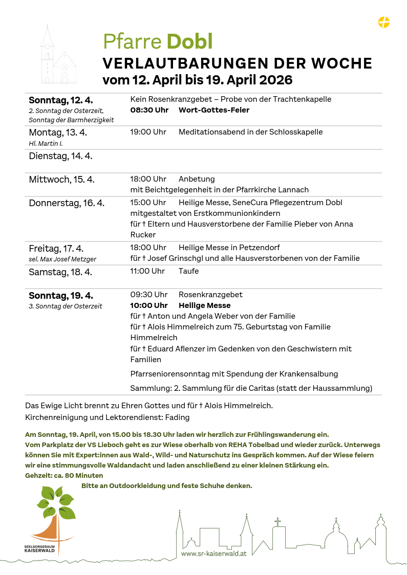Verlautbarungen der Woche So, 12. 4.–So, 19. 4. 2026