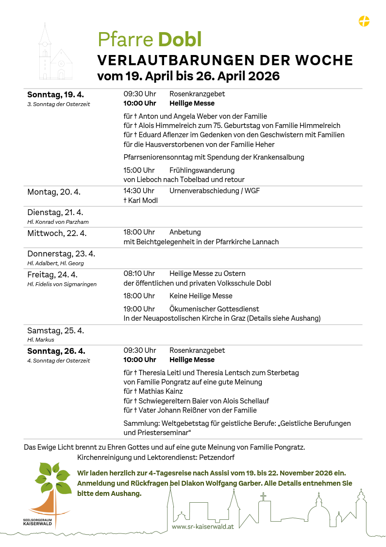 Verlautbarungen der Woche So, 19. 4.–So, 26. 4. 2026