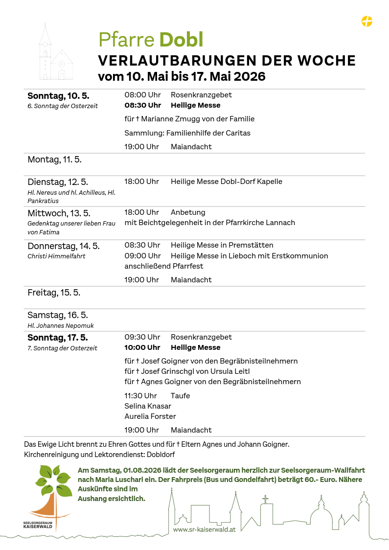 Verlautbarungen der Woche So, 10. 5.–So, 17. 5. 2026
