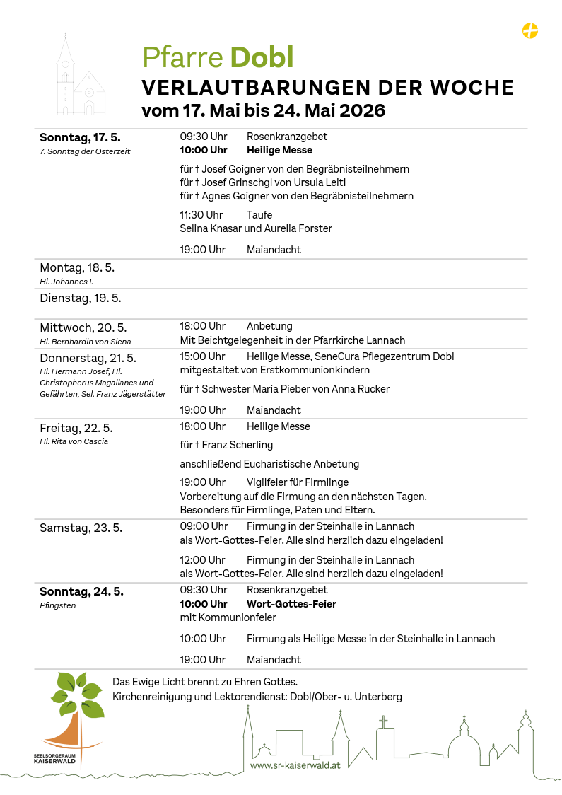 Verlautbarungen der Woche So, 17. 5.–So, 24. 5. 2026