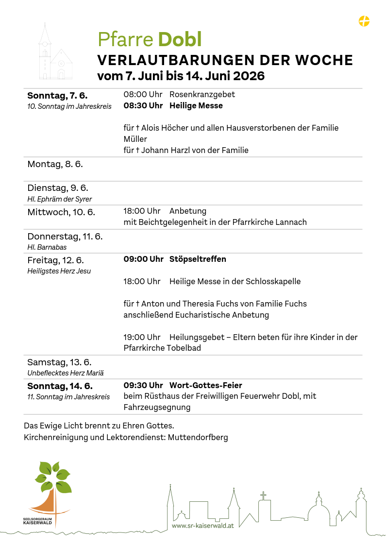 Verlautbarungen der Woche So, 7. 6.–So, 14. 6. 2026
