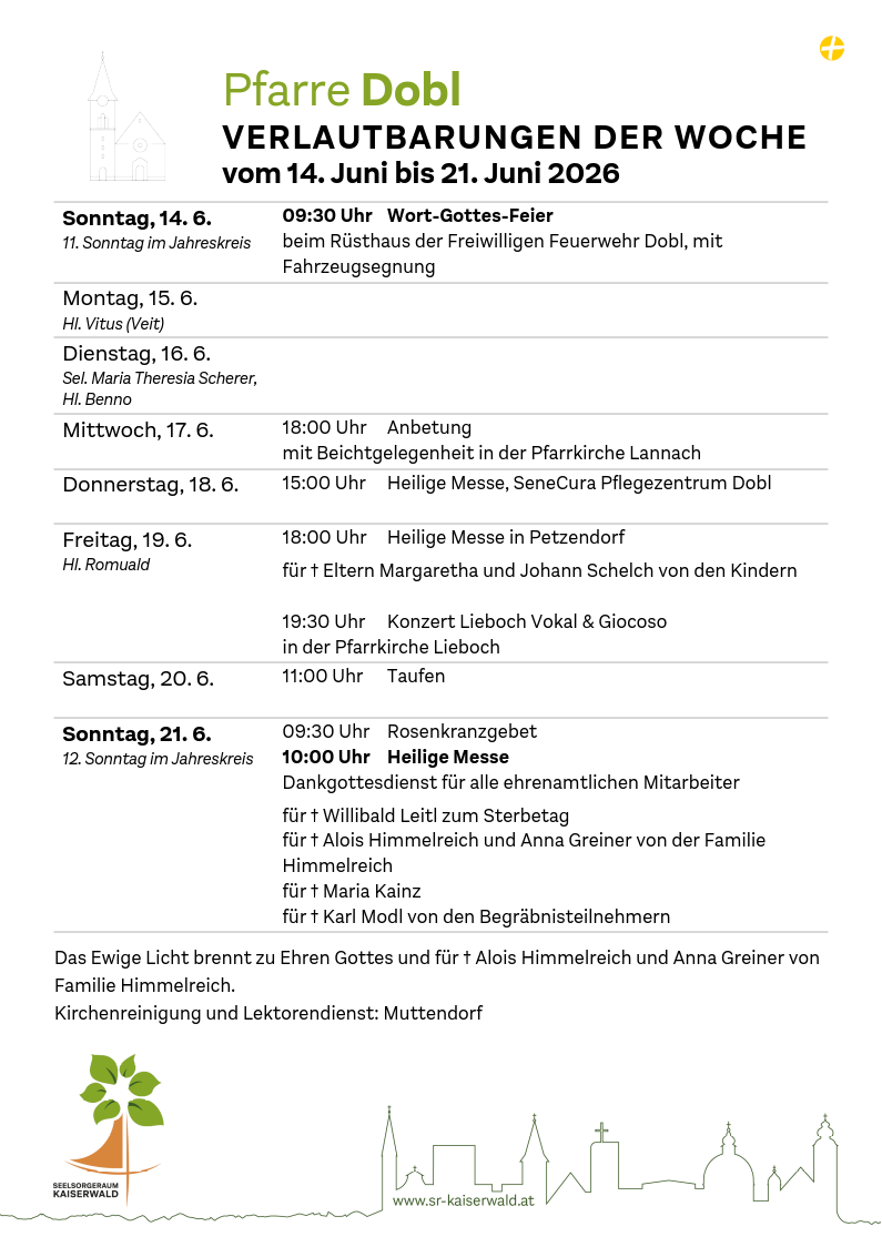 Verlautbarungen der Woche So, 14. 6.–So, 21. 6. 2026
