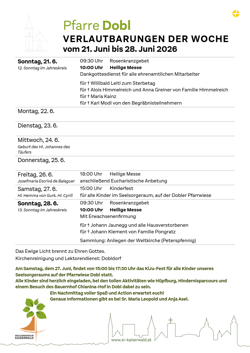 Verlautbarungen der Woche So, 21. 6.–So, 28. 6. 2026