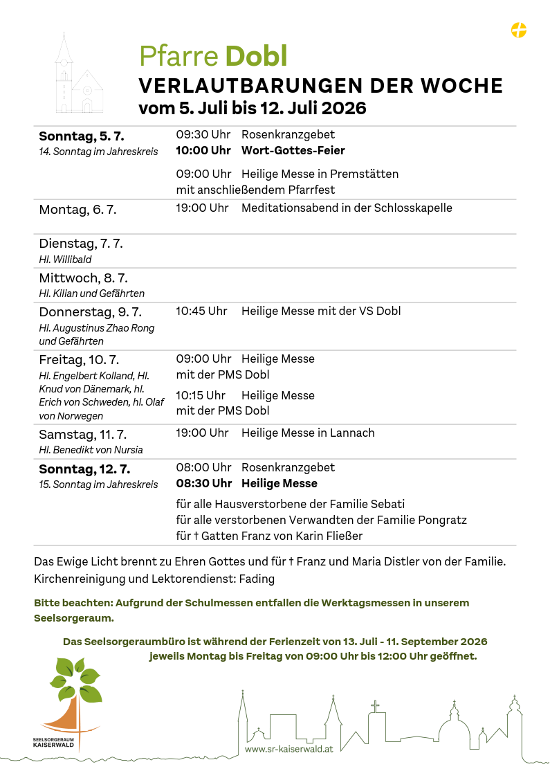 Verlautbarungen der Woche So, 5. 7.–So, 12. 7. 2026