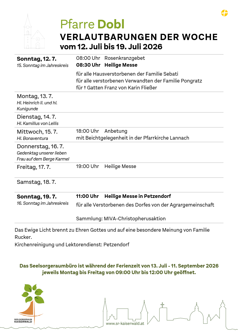 Verlautbarungen der Woche So, 12. 7.–So, 19. 7. 2026