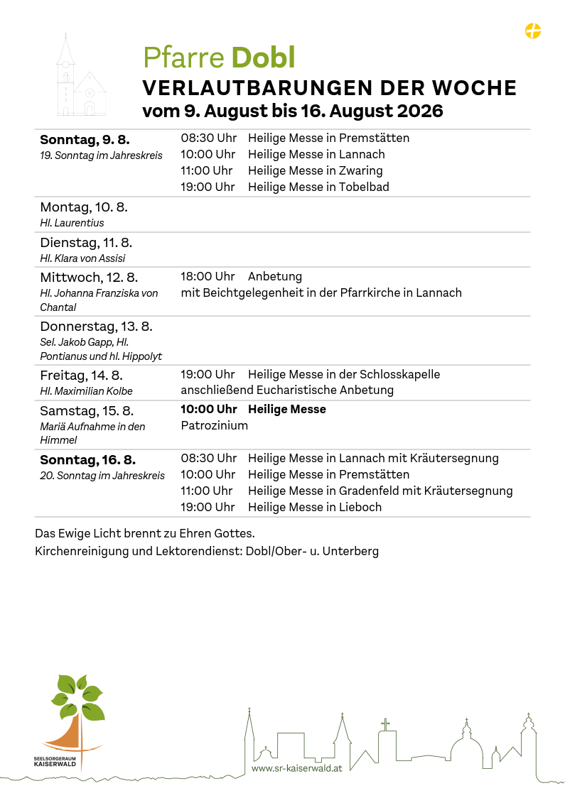 Verlautbarungen der Woche So, 9. 8.–So, 16. 8. 2026