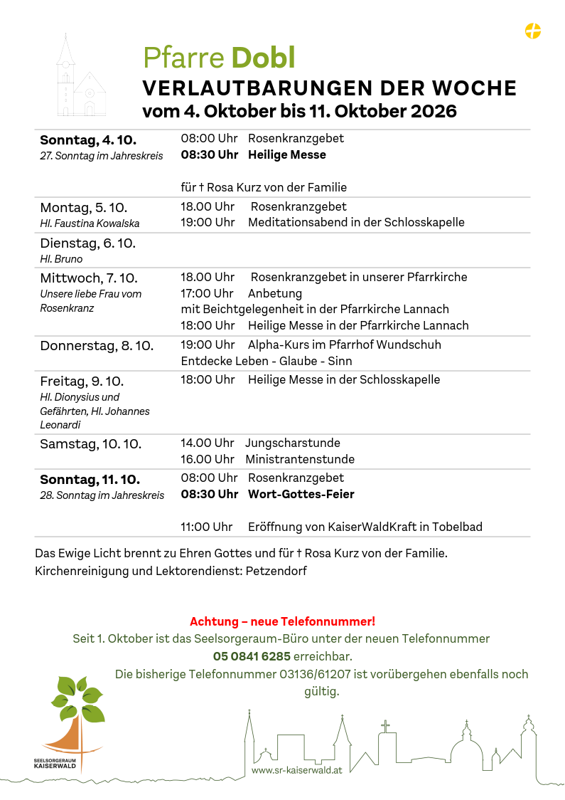 Verlautbarungen der Woche So, 4. 10.–So, 11. 10. 2026