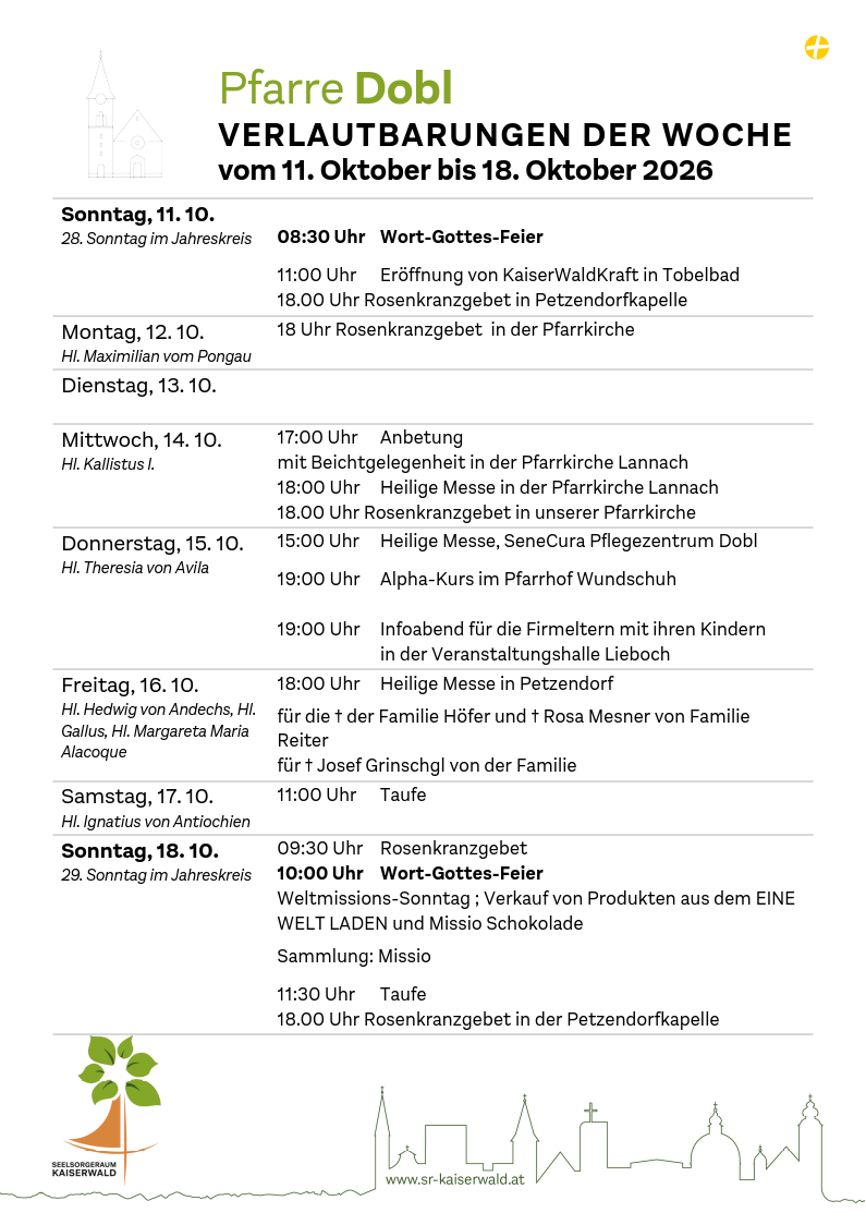Verlautbarungen der Woche So, 11. 10.–So, 18. 10. 2026