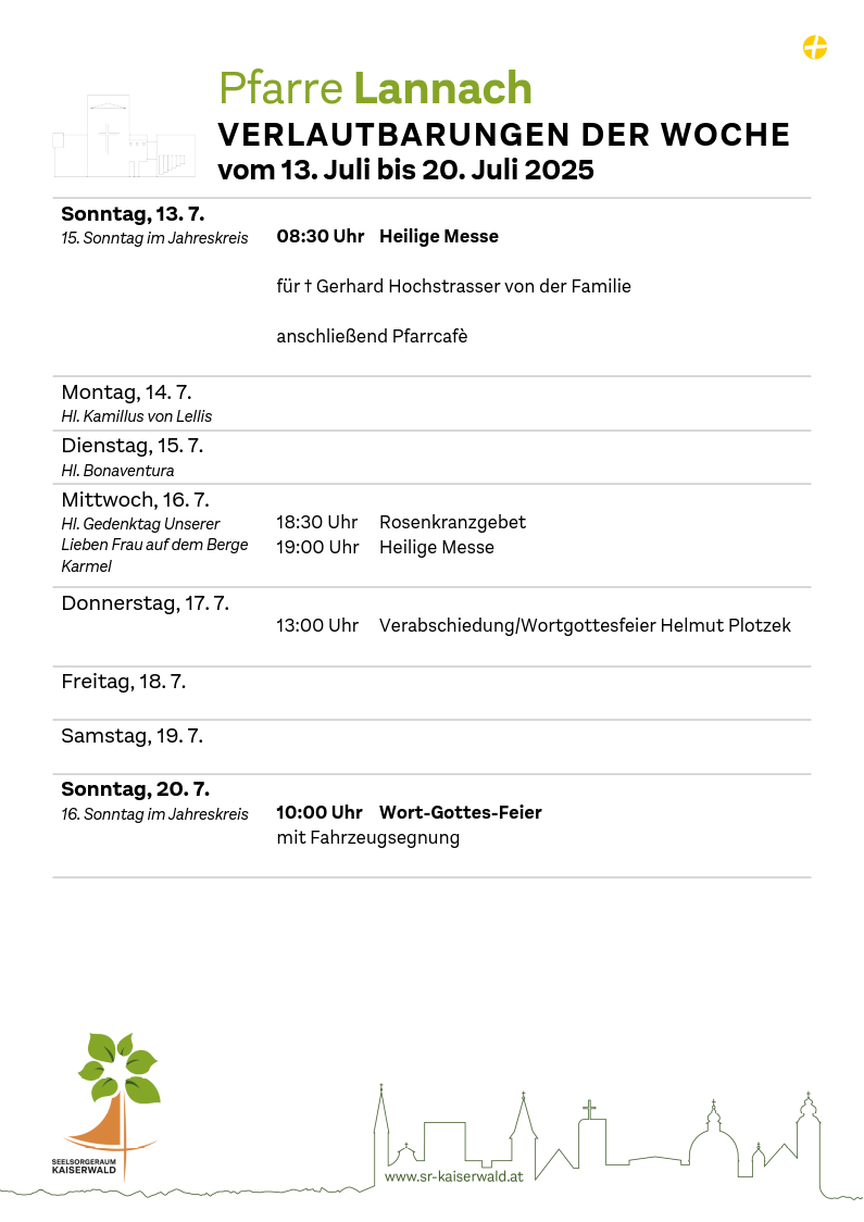Verlautbarungen der Woche So, 13. 7.–So, 20. 7. 2025