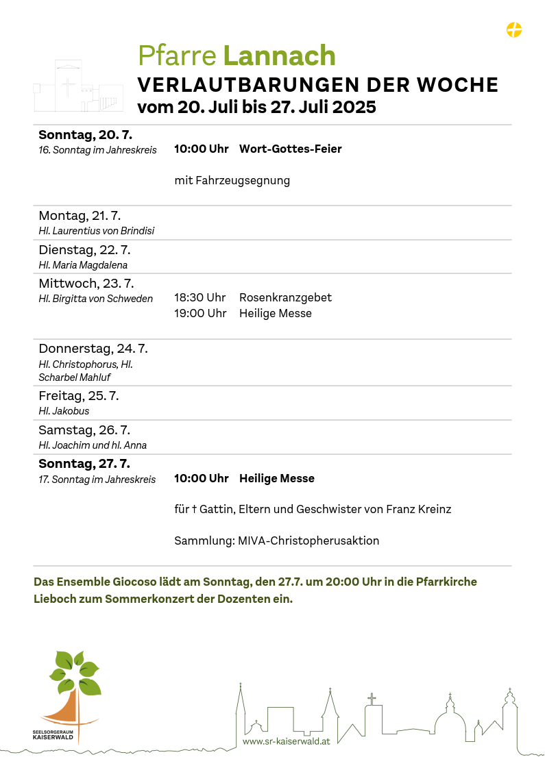 Verlautbarungen der Woche So, 20. 7.–So, 27. 7. 2025