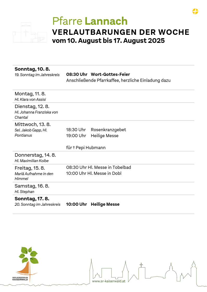 Verlautbarungen der Woche So, 10. 8.–So, 17. 8. 2025