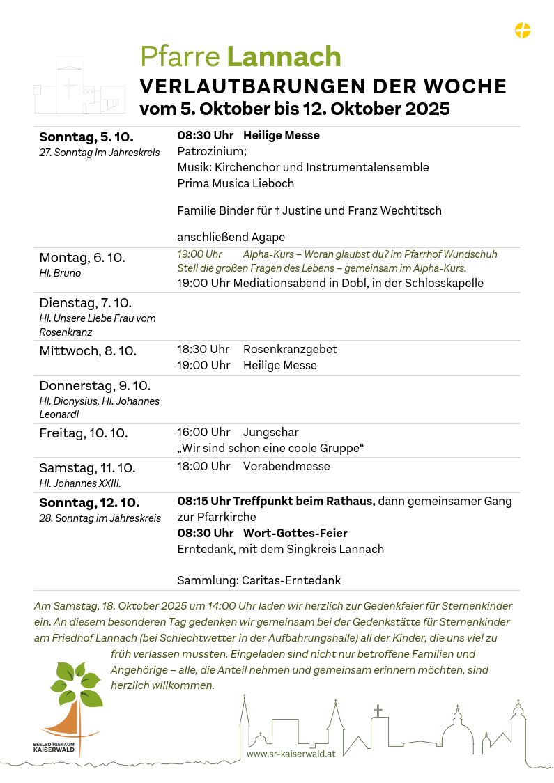 Verlautbarungen der Woche So, 5. 10.–So, 12. 10. 2025