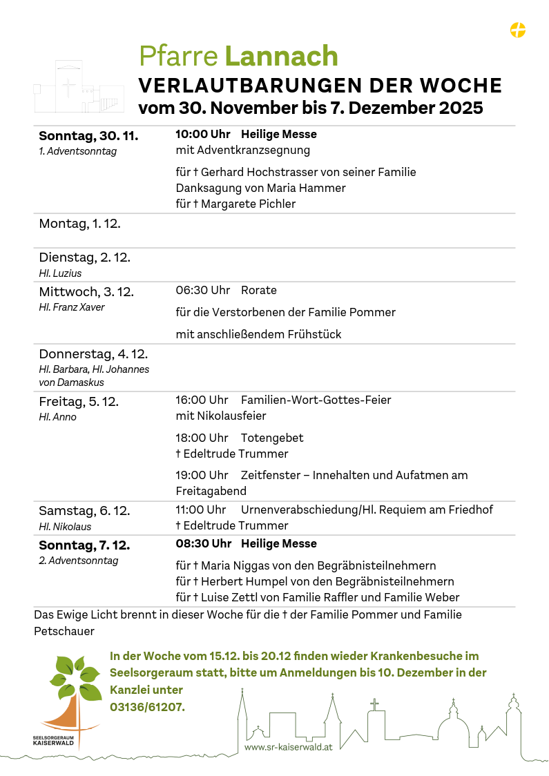 Verlautbarungen der Woche So, 30. 11.–So, 7. 12. 2025