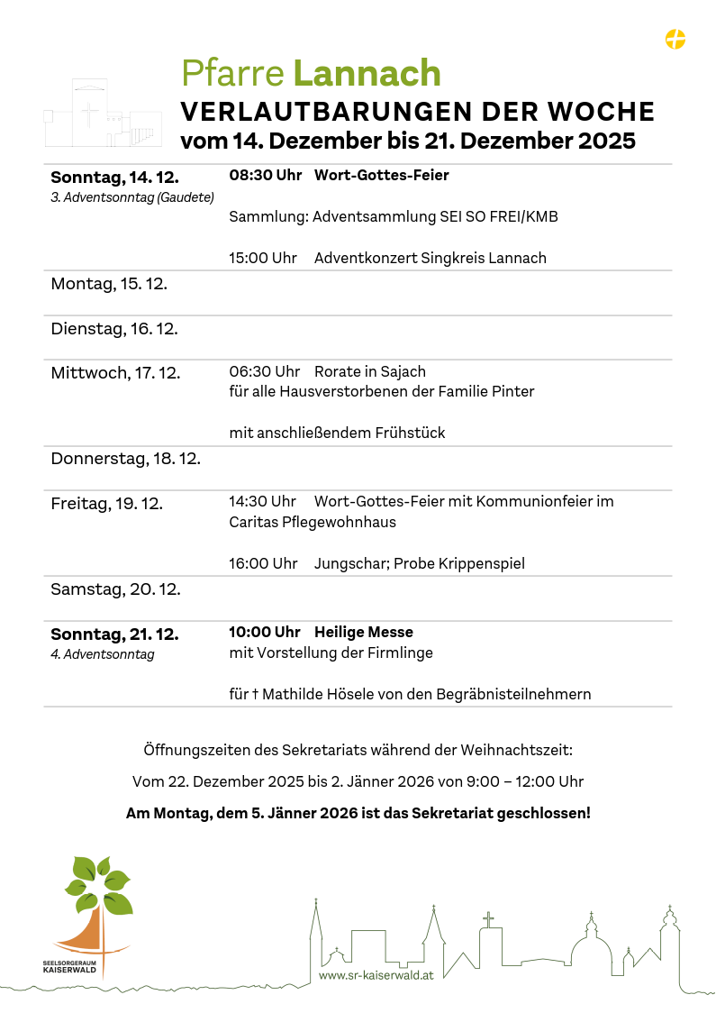 Verlautbarungen der Woche So, 14. 12.–So, 21. 12. 2025
