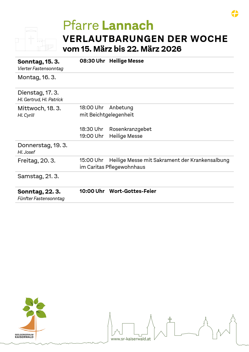 Verlautbarungen der Woche So, 15. 3.–So, 22. 3. 2026