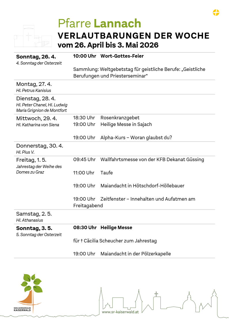 Verlautbarungen der Woche So, 26. 4.–So, 3. 5. 2026