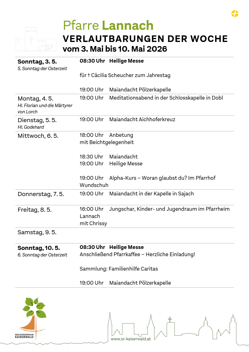 Verlautbarungen der Woche So, 3. 5.–So, 10. 5. 2026