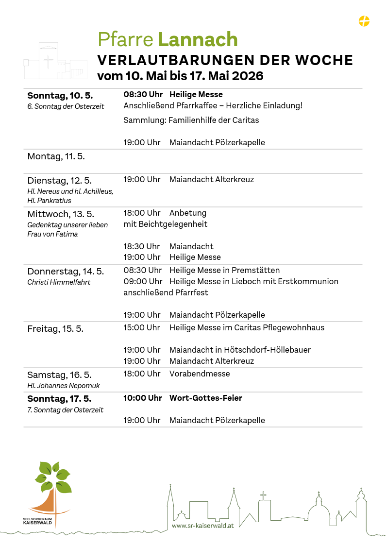Verlautbarungen der Woche So, 10. 5.–So, 17. 5. 2026