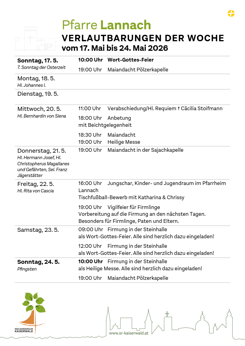 Verlautbarungen der Woche So, 17. 5.–So, 24. 5. 2026
