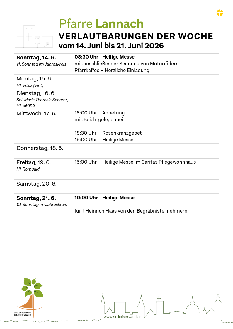 Verlautbarungen der Woche So, 14. 6.–So, 21. 6. 2026