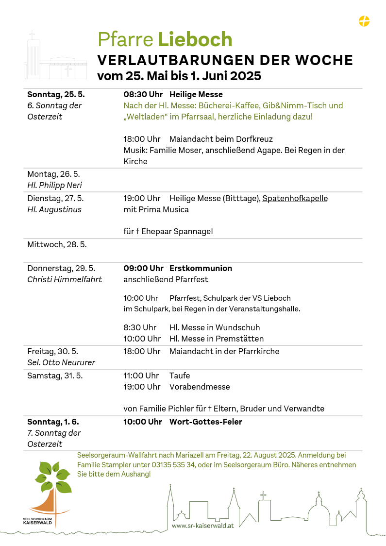 Verlautbarungen der Woche So, 25. 5.–So, 1. 6. 2025