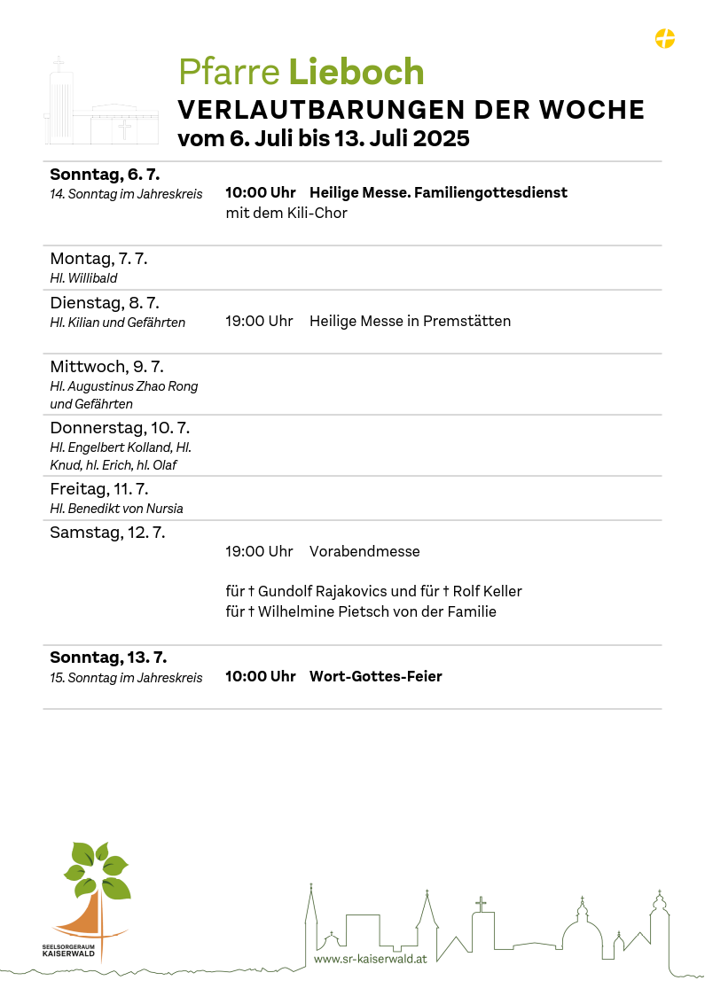 Verlautbarungen der Woche So, 6. 7.–So, 13. 7. 2025