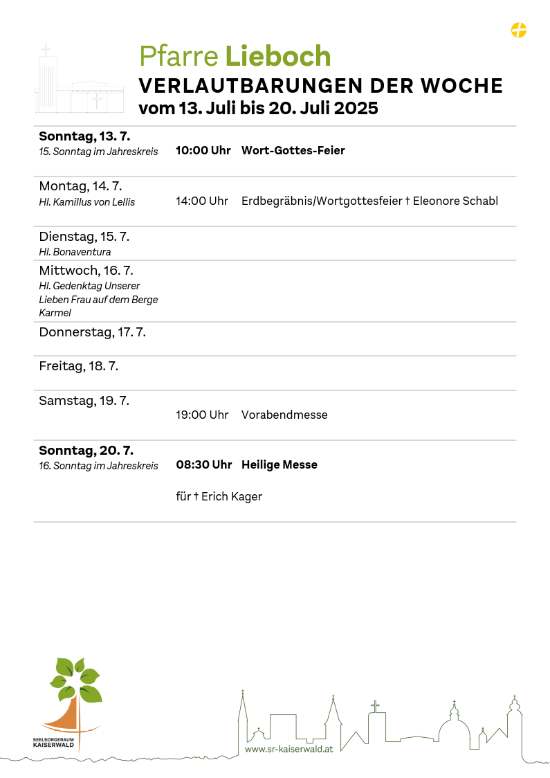 Verlautbarungen der Woche So, 13. 7.–So, 20. 7. 2025