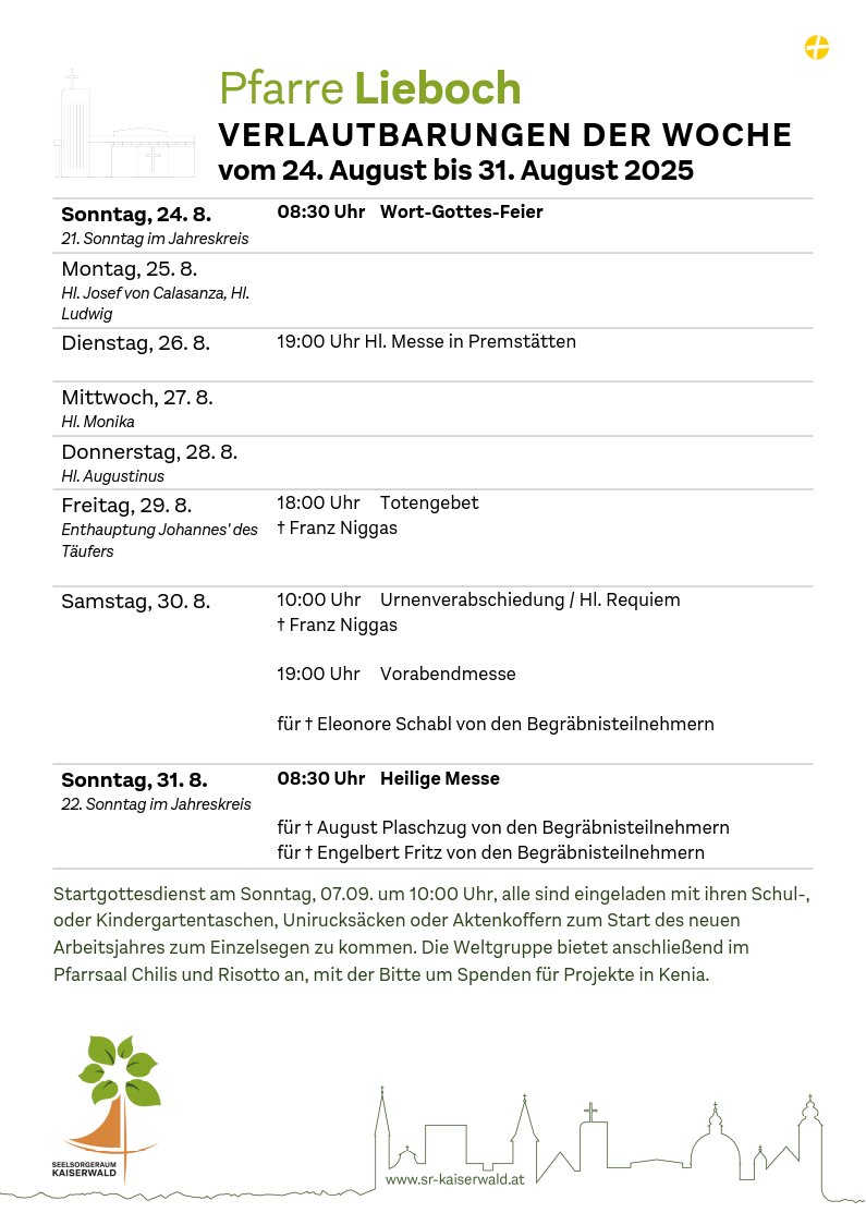 Verlautbarungen der Woche So, 24. 8.–So, 31. 8. 2025
