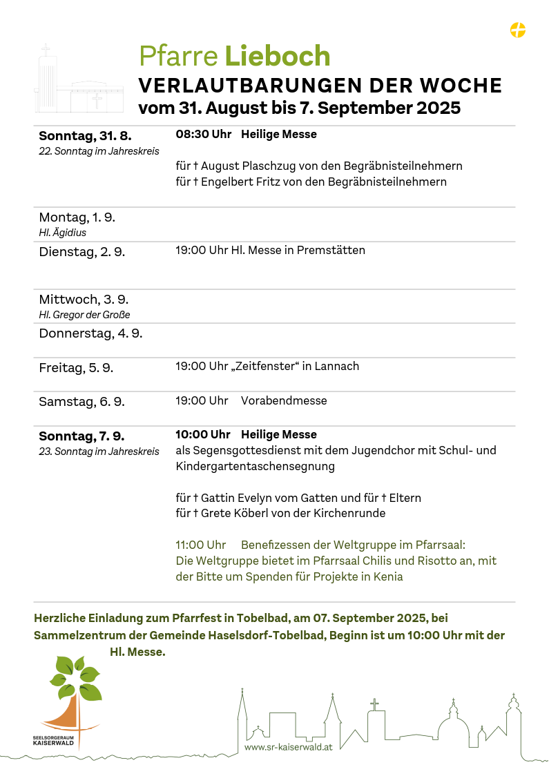 Verlautbarungen der Woche So, 31. 8.–So, 7. 9. 2025