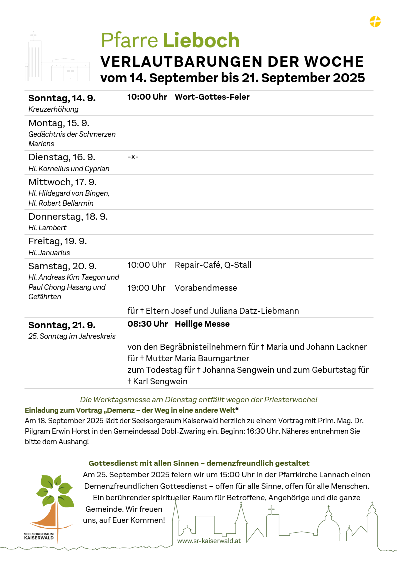 Verlautbarungen der Woche So, 14. 9.–So, 21. 9. 2025