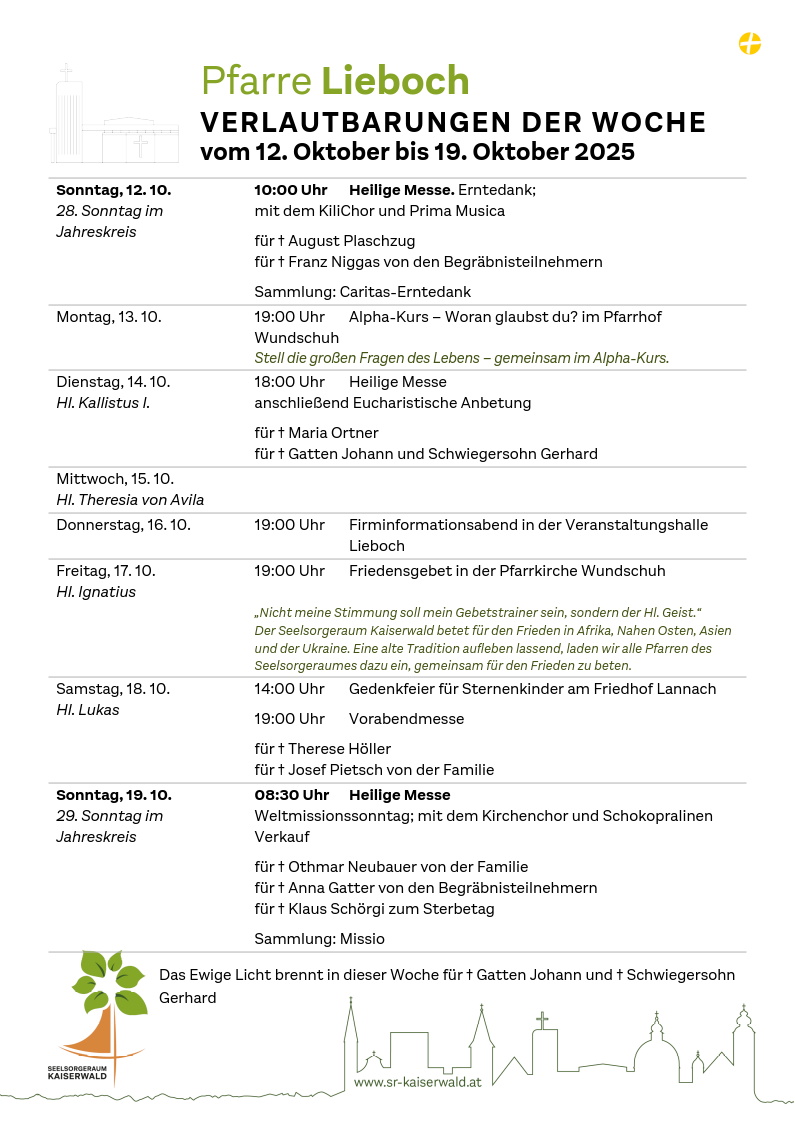 Verlautbarungen der Woche So, 12. 10.–So, 19. 10. 2025