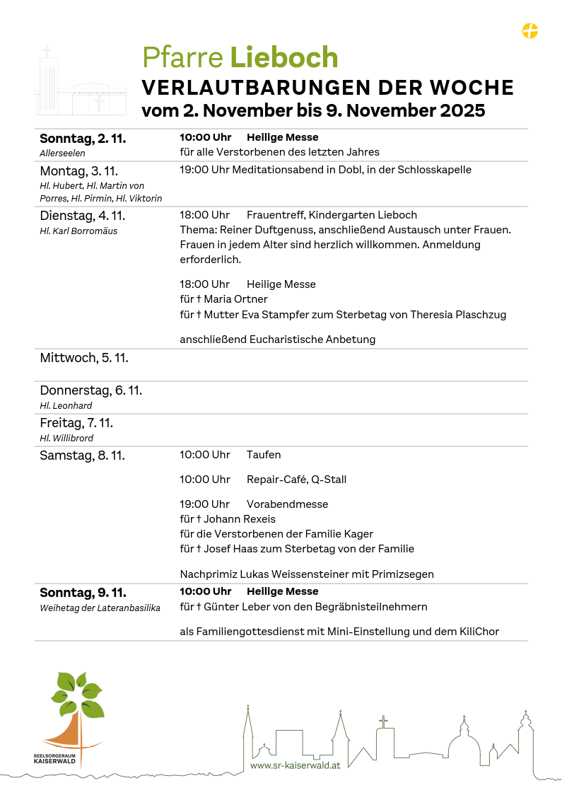 Verlautbarungen der Woche So, 2. 11.–So, 9. 11. 2025