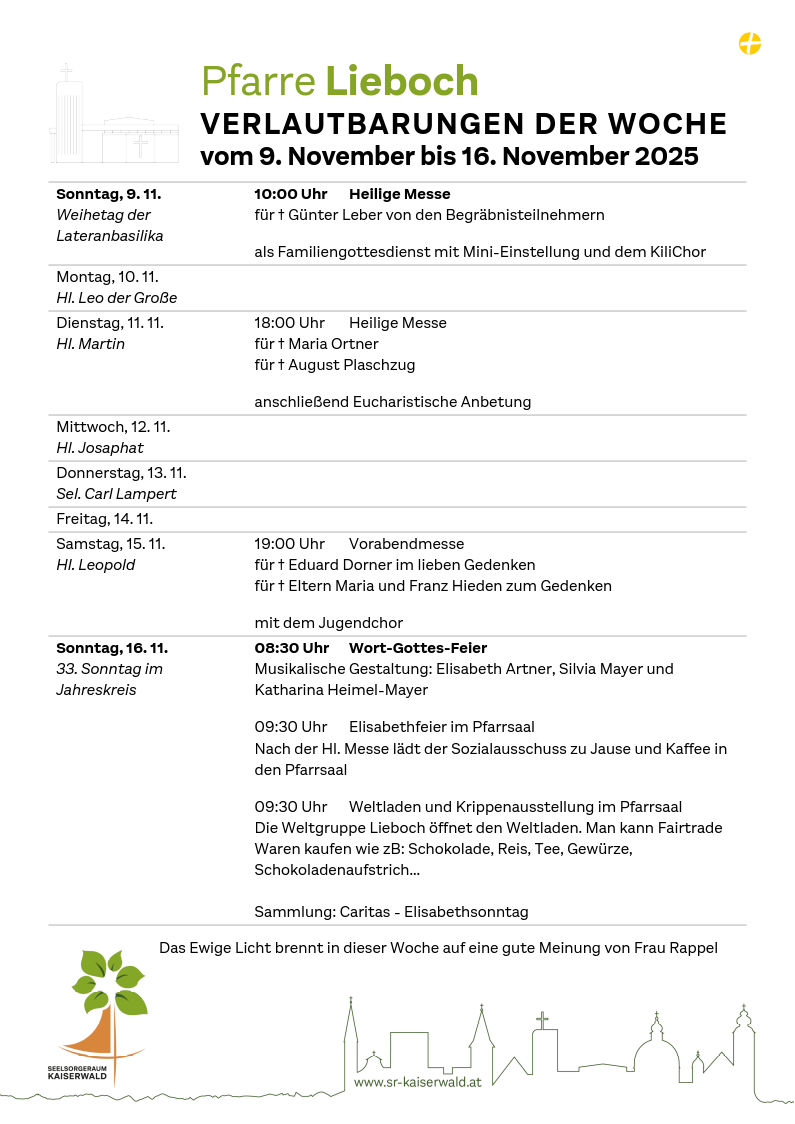 Verlautbarungen der Woche So, 9. 11.–So, 16. 11. 2025