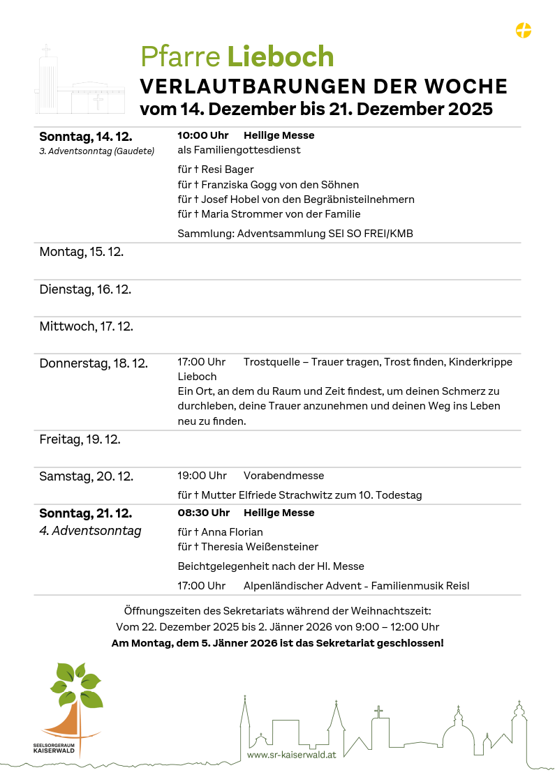 Verlautbarungen der Woche So, 14. 12.–So, 21. 12. 2025