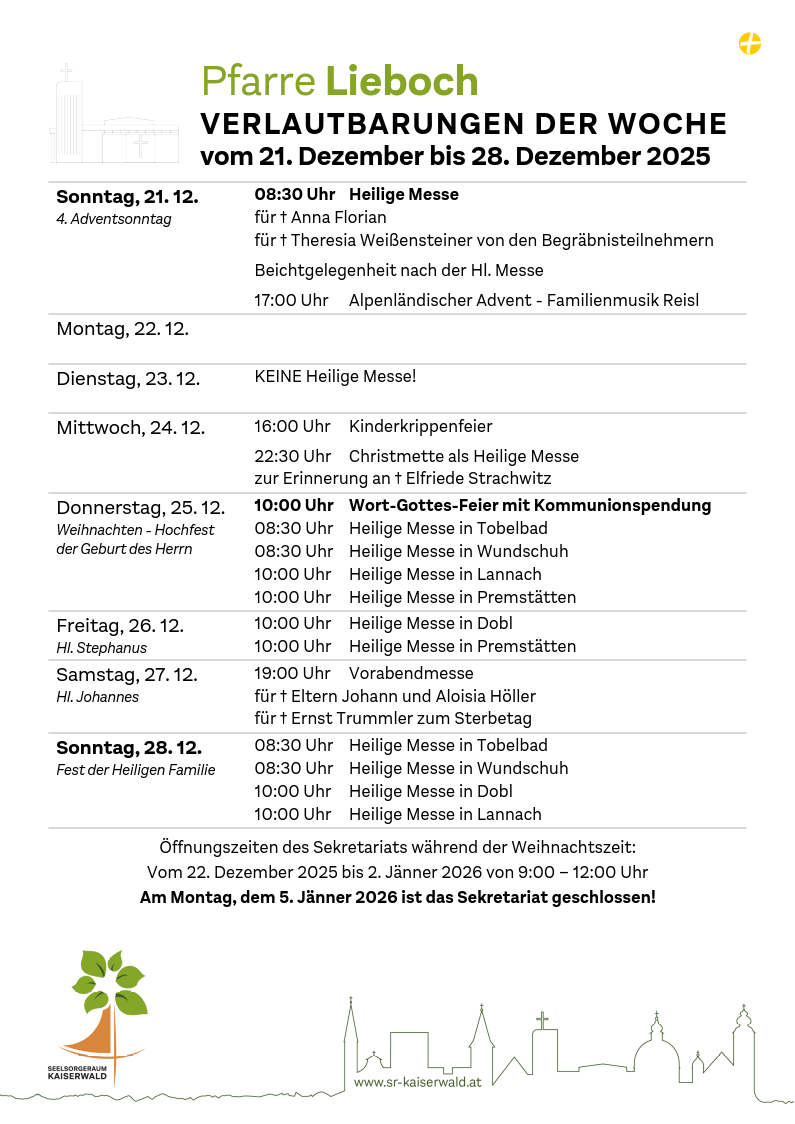 Verlautbarungen der Woche So, 21. 12.–So, 28. 12. 2025