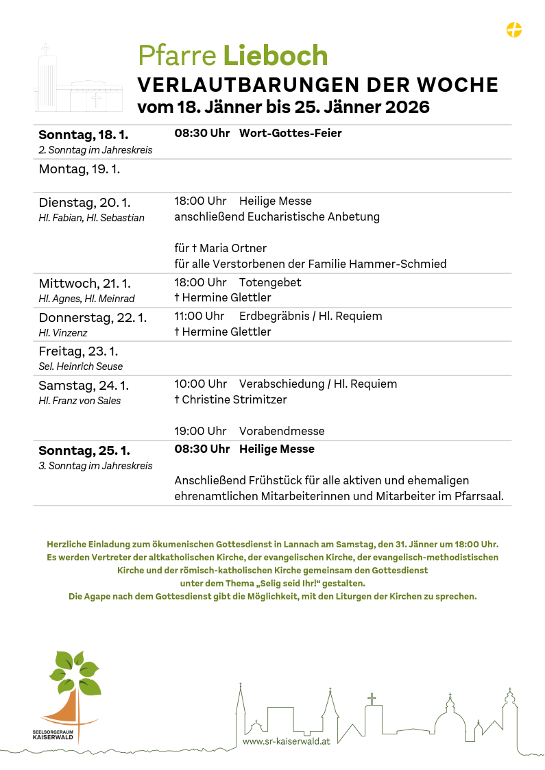 Verlautbarungen der Woche So, 18. 1.–So, 25. 1. 2026