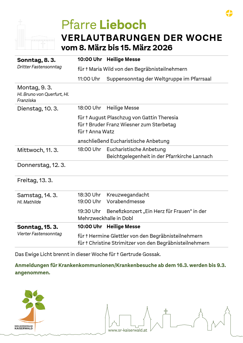 Verlautbarungen der Woche So, 8. 3.–So, 15. 3. 2026
