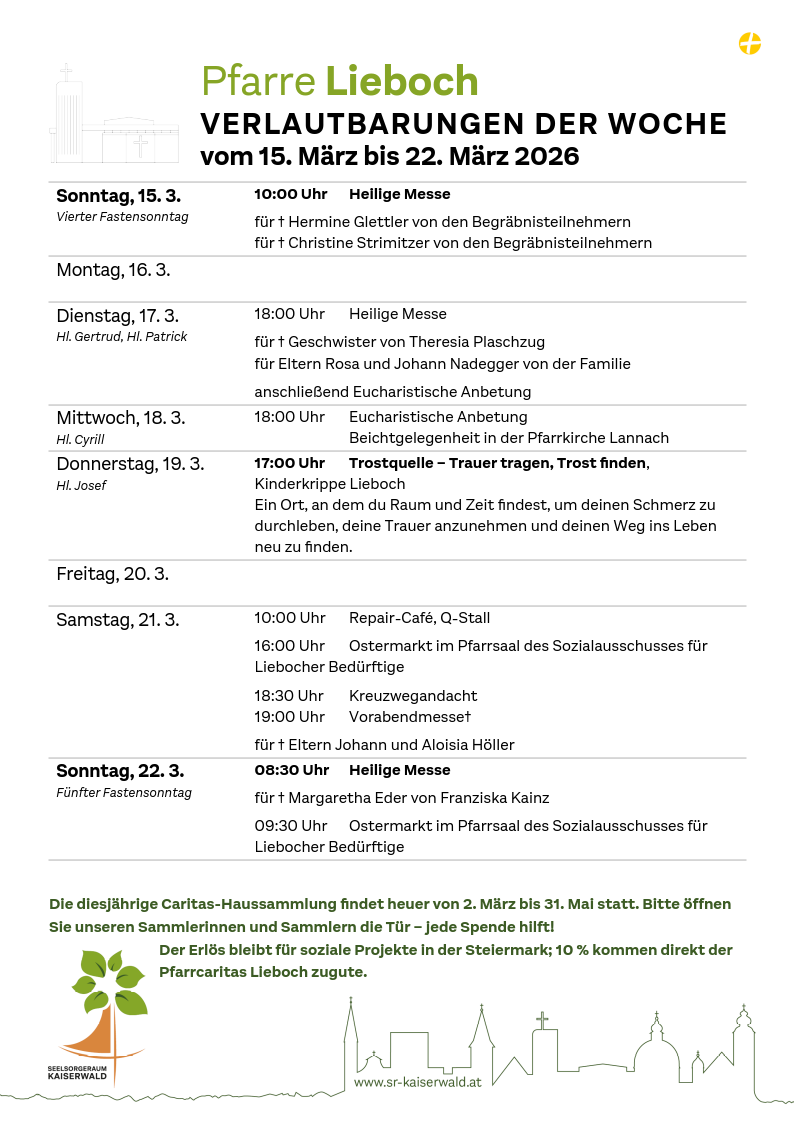 Verlautbarungen der Woche So, 15. 3.–So, 22. 3. 2026