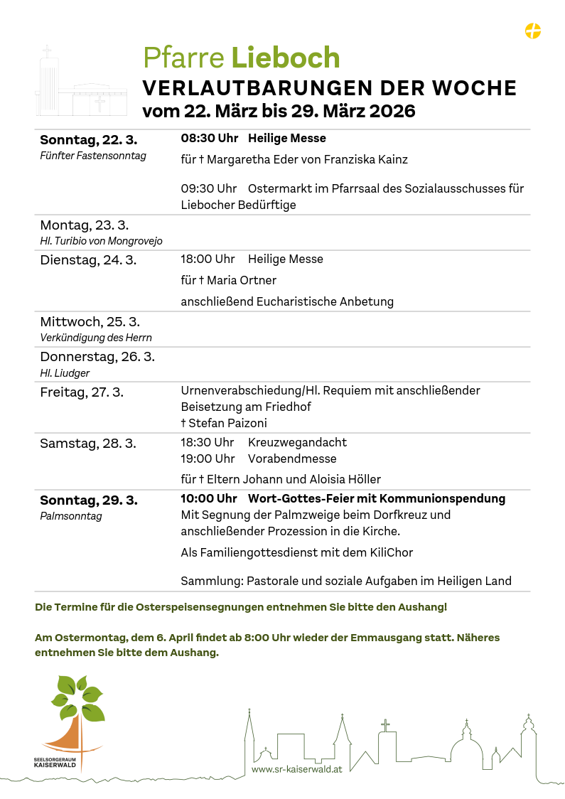 Verlautbarungen der Woche So, 22. 3.–So, 29. 3. 2026
