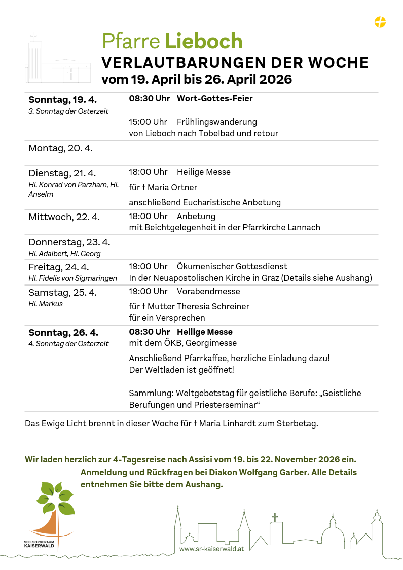 Verlautbarungen der Woche So, 19. 4.–So, 26. 4. 2026